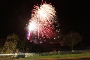 Fireworks above Beaumaris castle at 2014 New Year
