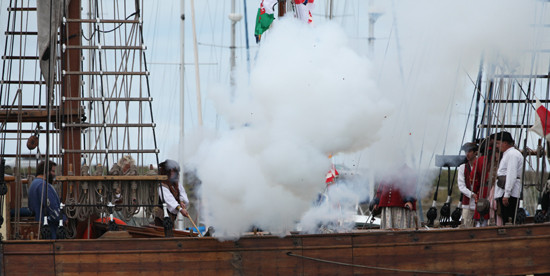 Canon firing from a galleon