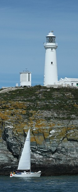 South Stack form the south west with Plas Menai yacht