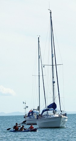 Borth Wen beach Yacht at anchor
